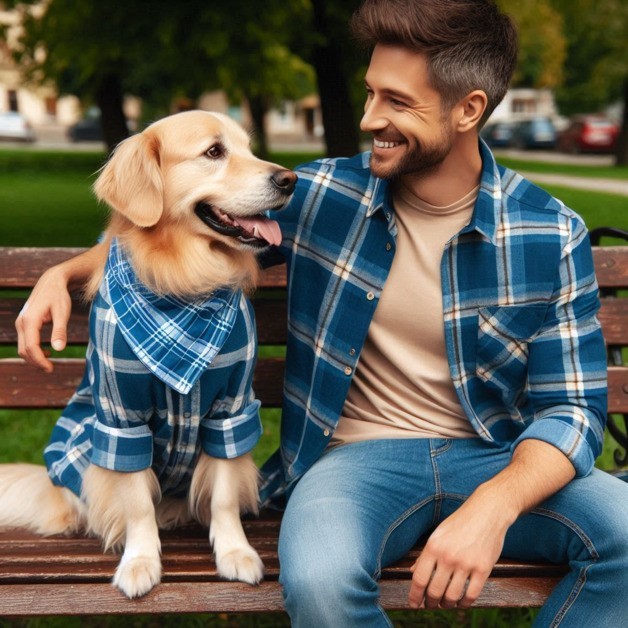 wearing matching outfits for dog and owner